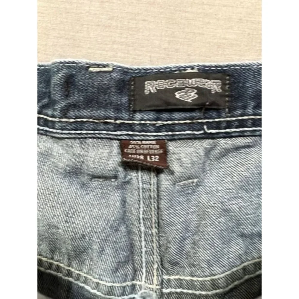 Rocawear Shorts Mens 38 Blue Denim Pocketed Belted Zip Button Cut Off‎ Men.